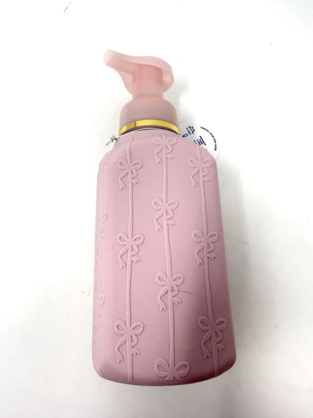 Bath & Body Works Pink Silicone Bows Foaming Hand Soap Glass Dispenser